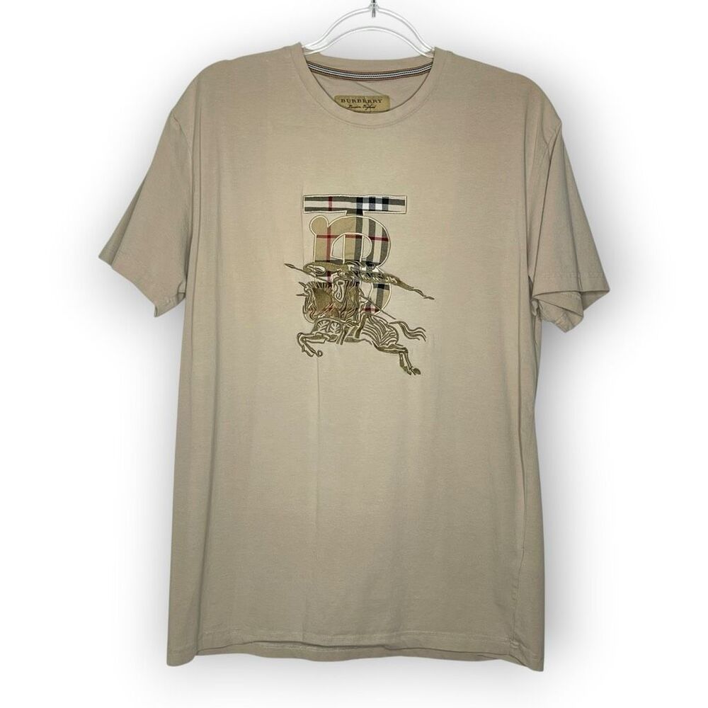 Burberry Embroidered Equestrian Knight Graphic Cream Short Sleeve T-Shirt XXL